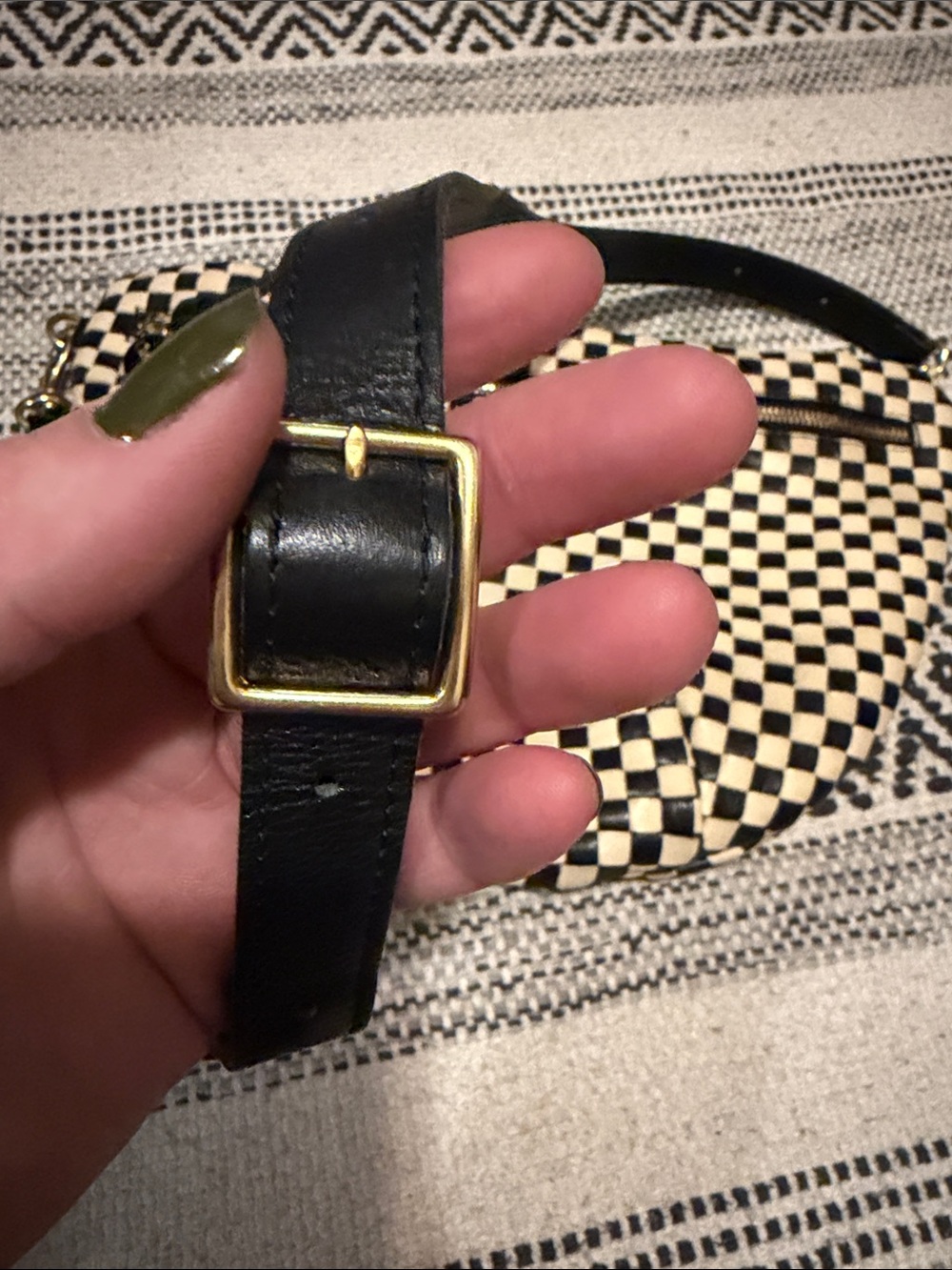 Checkerboard Black and Cream Shoulder Bag with Adjustable Strap - Picture 4 of 11